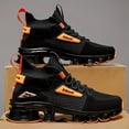 thumbnail image 1 of Men'S Breathable High-Top Running Sneakers - Stylish Black Casual ShoesDurable Rubber Sole for All-Day Wear，with Orange Accents, Lace-Up Design, Comfortable Fabric Upper,, 1 of 7