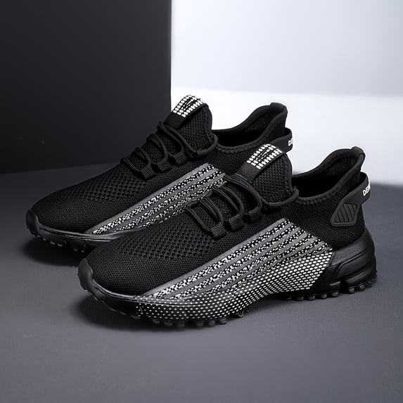 New 2026 Men'S Breathable Knit Mesh Sneakers -with Stylish Black & White Design, Comfortable Lace-Up Casual Shoe Lightweight, Durable, Non-Slip Running Shoes for Outdoor Activities, Casual Footwear