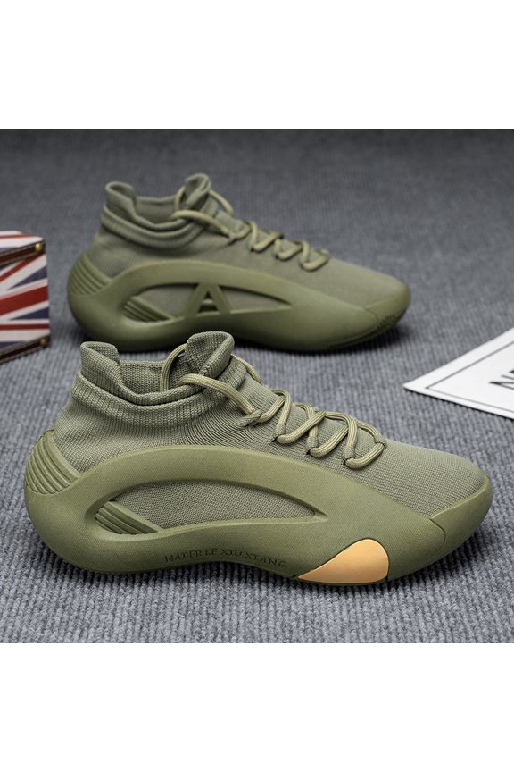 Men'S Breathable Lightweight Sneakers - id-Top Round Toe Lace-Up Athletic Shoes & Colorway with Red Accent, M for Running, Hiking