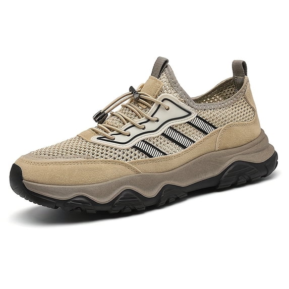 Men'S Breathable Mesh Slip-On Sneakers - with Non-Slip Rubber Sole, Black & Tan Design, Lace-Up Low Tops for All-Day Comfor ,Lightweight Casual Athletic Shoes