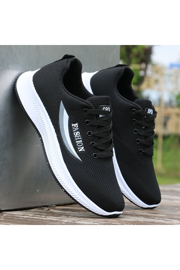 Men'S Breathable Mesh Sneakers - Lightweight, Non-Slip Running Shoes with White Accents, Lace-Up Design for Casual & Athletic Wear, All-Season Comfort, Casual Athletic Shoes | Sleek Sporty Design