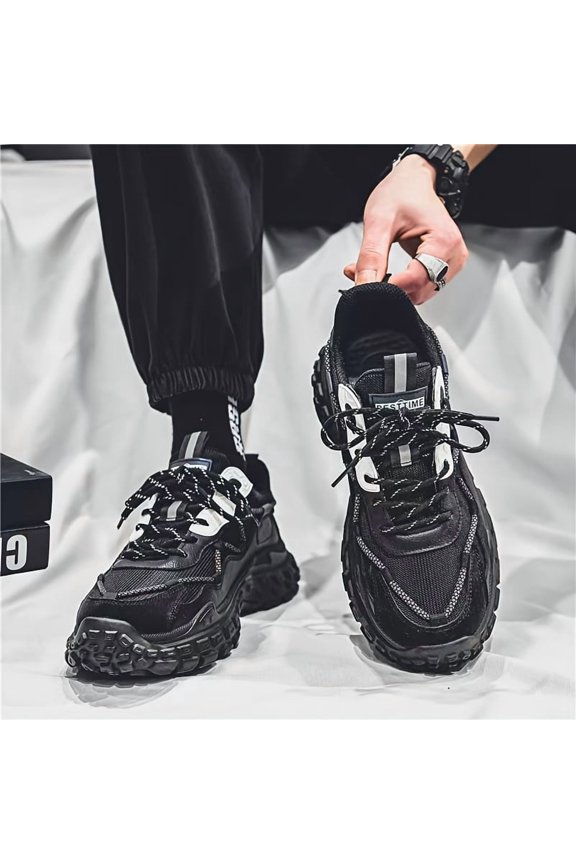 Men'S Breathable Mid-Top Sneakers - All-Season Casual Running Shoes with Thick Rubber Sole, Durable Rubber Outsole & Fabric Lining - Black/Orange Accents for Hiking, Outdoor & Casual Attire, Hiking