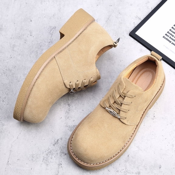 Men'S British Style Height-Increasing Derby Shoes - Thick-Soled Lift with Arch Support, Genuine Second-Layer Cowhide Upper, Lace-Up Ankle Boots with Round Toe & TPR Sole for Work & Casual Wear