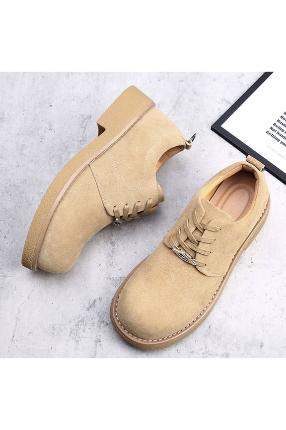 Men'S British Style Height-Increasing Derby Shoes - Casual Wear Thick-Soled Lift with Arch Support, Genuine Second-Layer Cowhide Upper ,Lace-Up Ankle Boots with Round Toe & TPR Sole for Work &