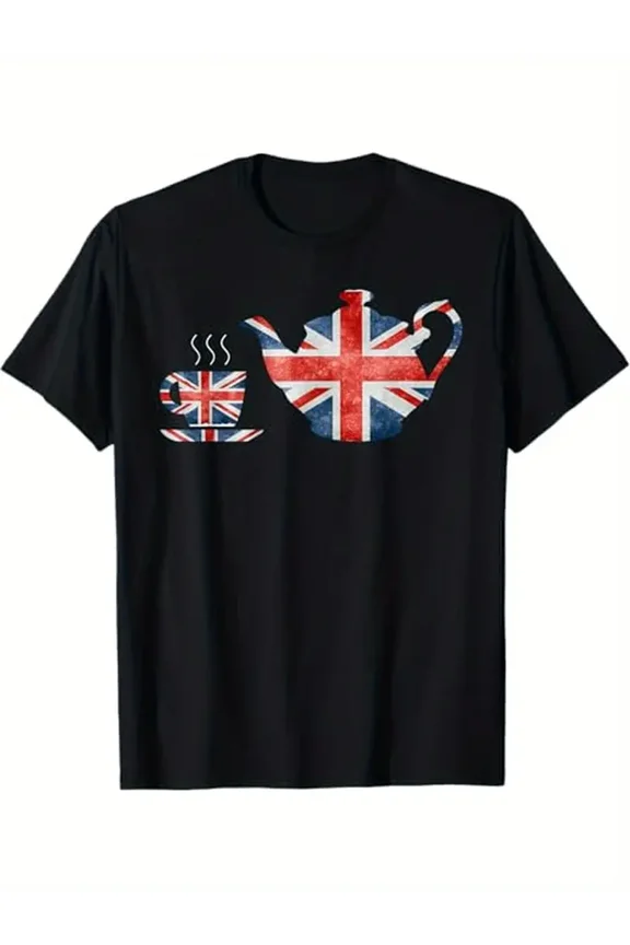 Men'S British Tea Graphic T-Shirt - Royal Blue Short Sleeve Tee with Union Jack Flag Design, 100% Pure Cotton, Casual & Versatile All-Season Wear