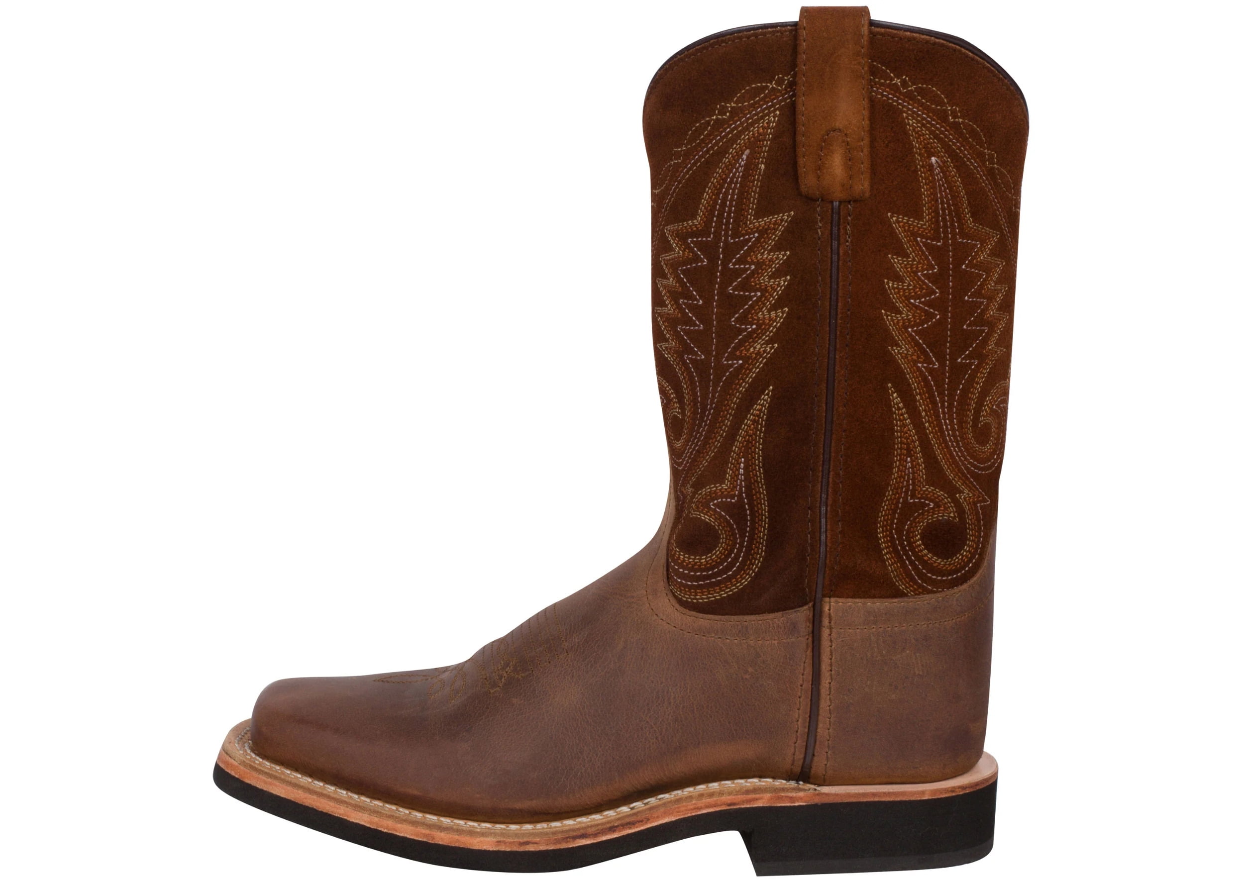 Men'S Brown Distress Leather Square Toe Boot