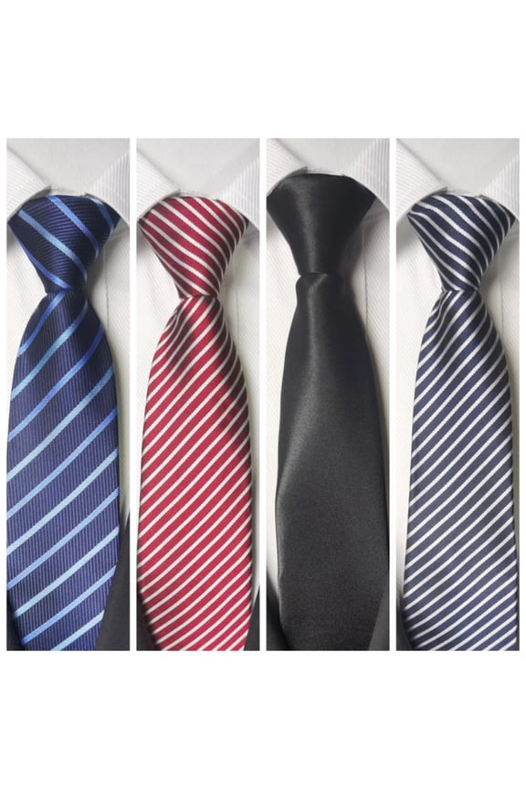 Men'S Business Dress Ties, Easy Zipper No-Tie Striped Polyester Woven Ties for Work and Formal Occasions