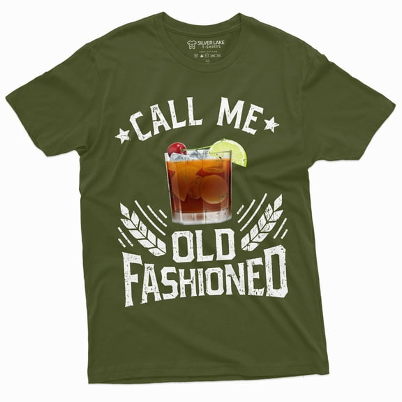 Men'S Call Me Old Fashioned Drinking Party Tshirt Fathers Day Whiskey On Rocks T-Shirt (XX-Large Military Green)