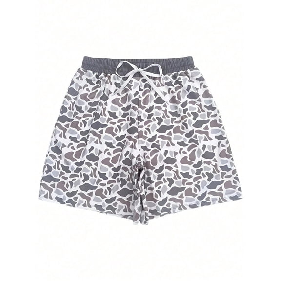 Men'S Camo Beach Swim Trunks With Adjustable Drawstring Waist Loose-Fit Tropical Leaf Pattern Thin Shorts