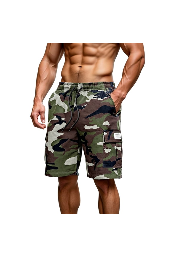 Men'S Camouflage Print Multi-Pocket Cargo Shorts With Drawstring Waist Casual Outdoor Tactical Shorts For Summer Hiking And Camping,Army Green,XXXL