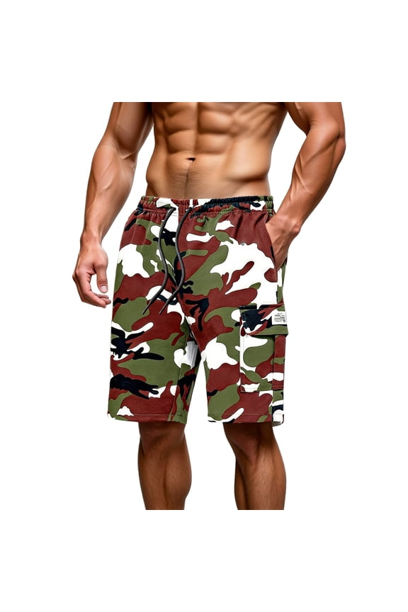 Men'S Camouflage Print Multi-Pocket Cargo Shorts With Drawstring Waist Casual Outdoor Tactical Shorts For Summer Hiking And Camping,Green,XXL