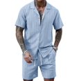 thumbnail image 1 of Men'S Camp Collar Jacquard Button Up Shirt and Drawstring Shorts Two Piece Outfit Light Blue L, 1 of 9