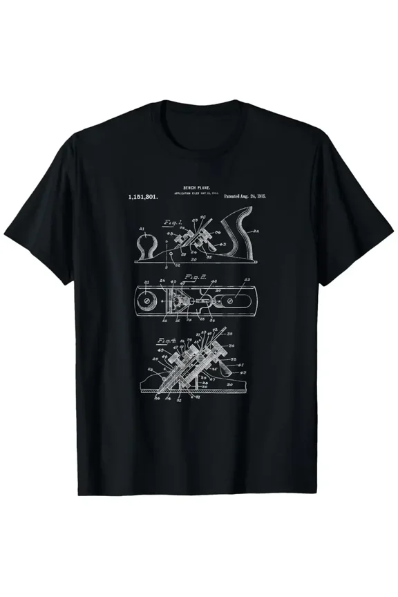 Men'S Carpentry T-Shirt - Professional Woodworking Graphic Tee with Hand Plane Blueprint, Black Shirt for Carpenters, DIY Projects & Everyday Work - Breathable Round Neck