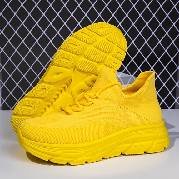 Men'S Casual Athletic Sneakers - Breathable, Lightweight, Non-Slip Running Shoes with EVA Sole, Lace-Up Design in Yellow - Stylish & Versatile for Casual Attire, Hiking, and Outdoor Activities