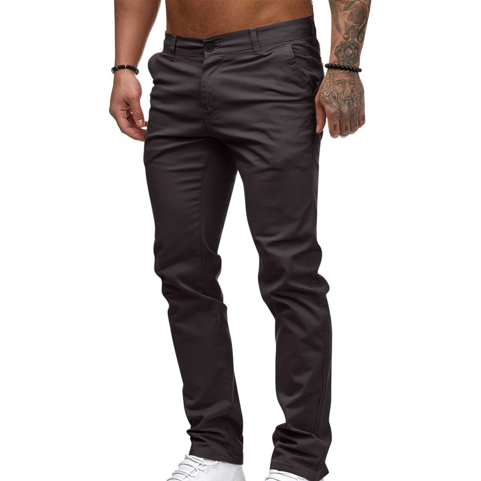 Buy Men Khaki Slim Fit Solid Flat Front Casual Trousers Online - 766597