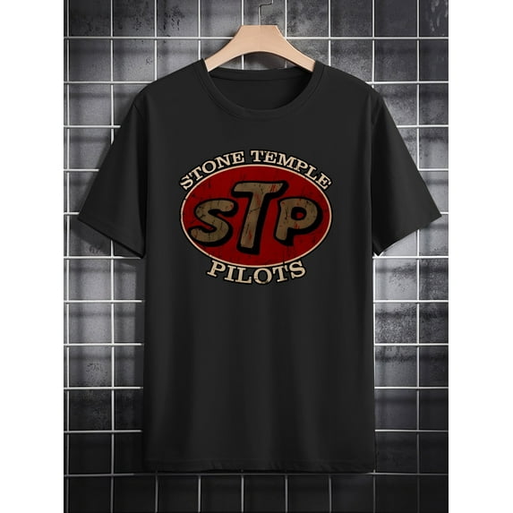 Men'S Casual Crew Neck T-Shirt, Vintage Band Print, Summer Knit Polyester Top, Regular Fit, Slight Stretch, Stone Temple Pilots Graphic Tee, Gift for Men