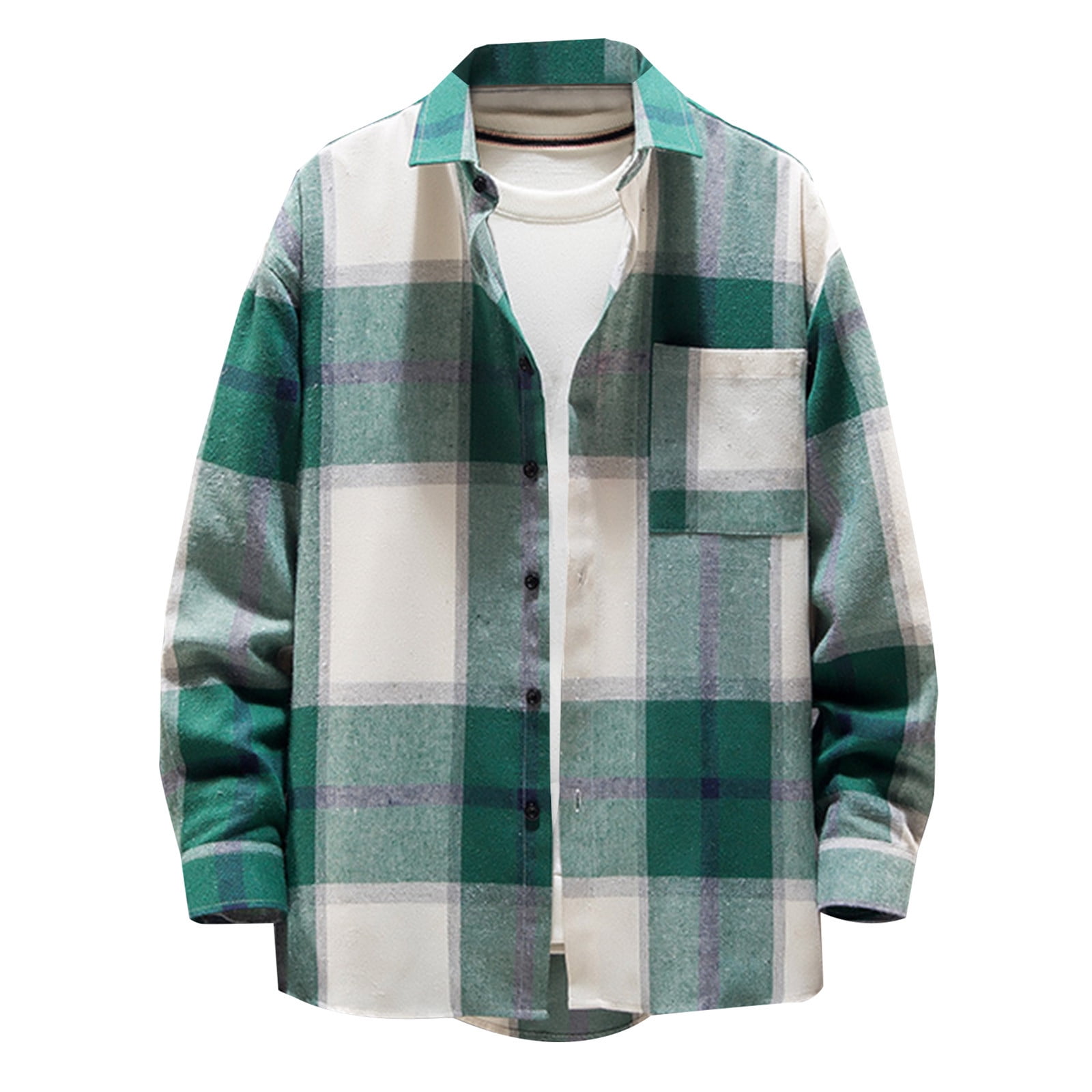 Men'S Casual Long Sleeve Fleece Lined Plaid Flannel Buttoned Overshirts ...