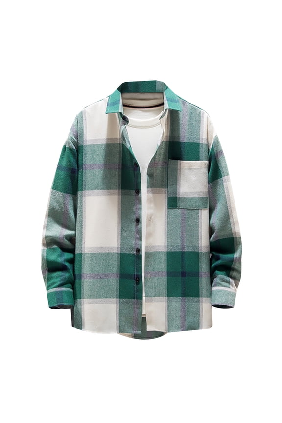 Men'S Casual Long Sleeve Fleece Lined Plaid Flannel Buttoned Overshirts Jacket Shacket Green M