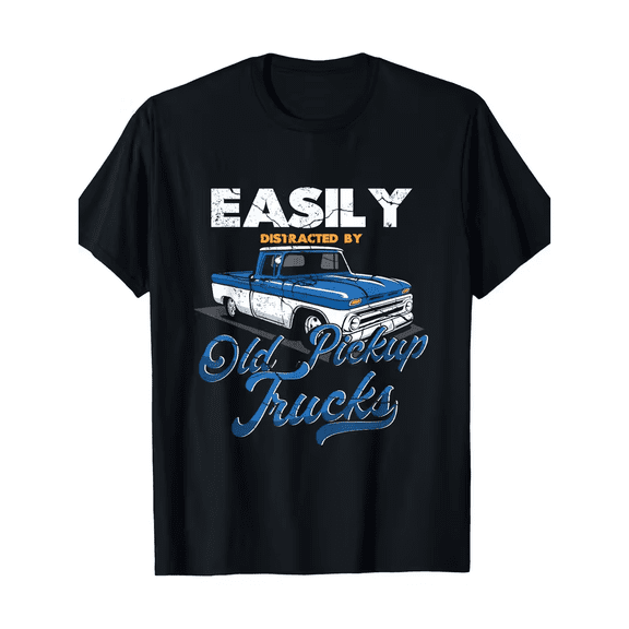 Men'S Casual Old Pickup Truck Pattern Letter Print T-Shirt, Short Sleeve, Crew Neck, 1 Pack
