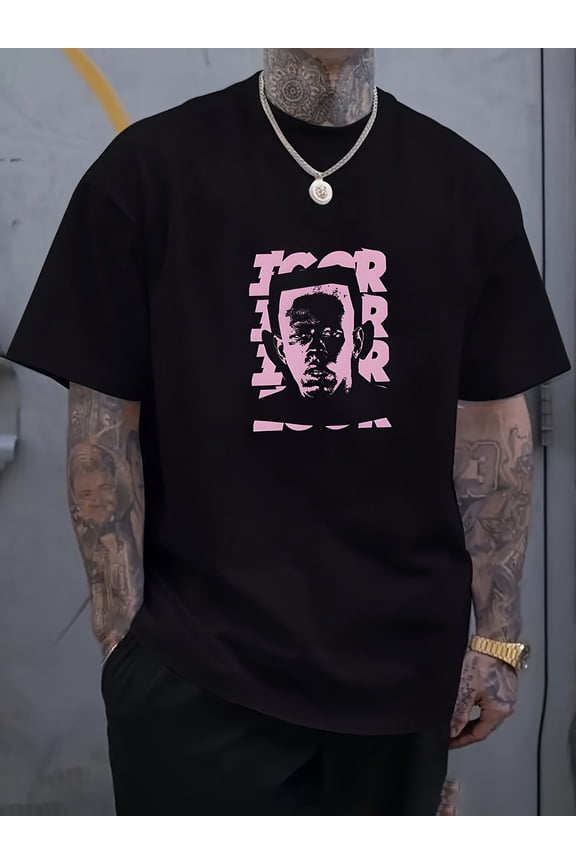 Men'S Casual Patterned T-Shirt - 'Igor' Letter Print Short-Sleeve Top, Comfortable Round Neck for Summer Fitness, Outdoor, And Streetwear, Machine Washable H-Style Fashion.