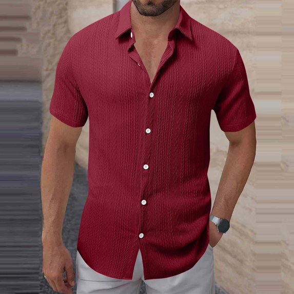 Men'S Casual Shirt, Short Sleeve Button Down, Loose Fit Polyester Top for Daily Wear