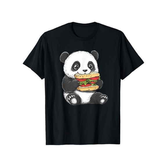 Men'S Casual Short Sleeve T-Shirt with Panda Eating Sandwich Graphic - Breomfortable for All Seasons, Perfect for Casual Attire, Casual Wear Tee | Playful Graphic Tee | Comfortable Fit