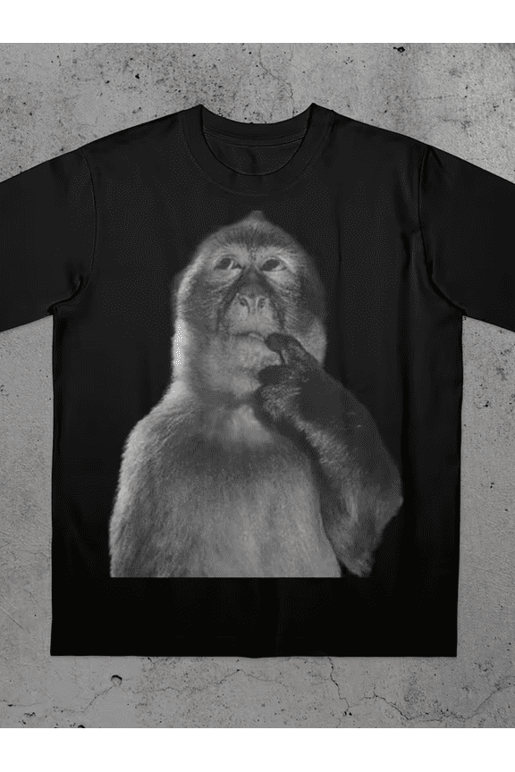 Men'S Casual Short Sleeve T-Shirt | Summer Breathable Crew Neck with Trendy "Monkey" Print, Machine Washable, Regular Fit for Casual Wear