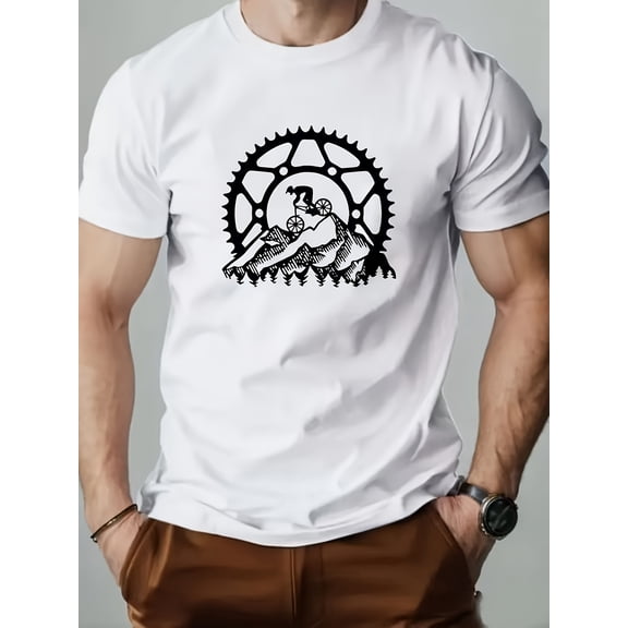 Men'S Casual Short-Sleeve T-Shirt - Vibrant Green Cycling Graphic Print, Breathable Summer Crew Neck Tee, Designed for Mountain Bikers And Gear, Exclusive for Outdoor Enthusiasts, Cycling Apparel,
