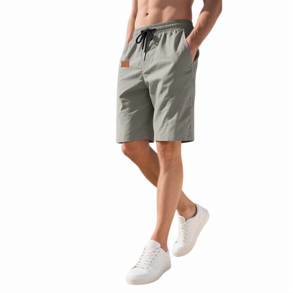 Men'S Casual Shorts Elastic Waist Shorts Summer Beach Drawstring Shorts with Pockets Gray M