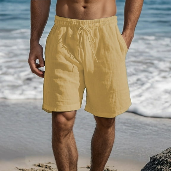 Men'S Casual Shorts Summer Beach Shorts Classic Solid Color Lightweight Khaki XXXL