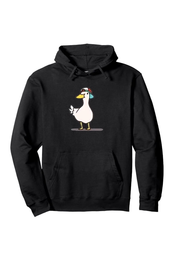 Men'S Casual Shuba Duck Graphic Hoodie - Black Pullover with Colorful Duck Design, Long Sleeve, Regular Fit for Fall/Winter, Everyday Comfort|Playful Graphic Hoodie|Comfortable Fit