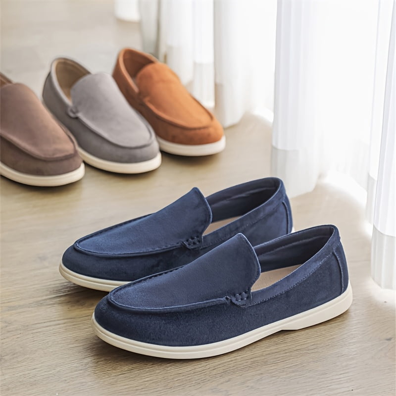 Men'S Casual Slip-On Loafers - Brown Faux, Round Toe, Soft Fabric Upper ...