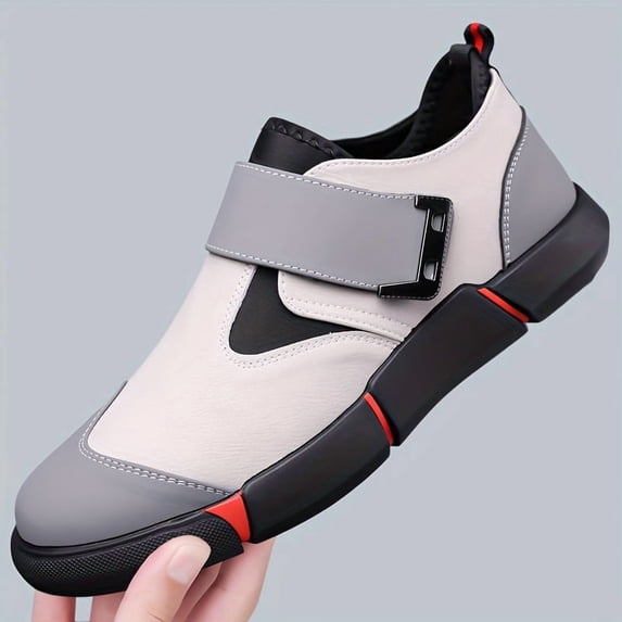 Men'S Casual Sneakers with Adjustable Hook-and-Loop Closure, Black & Red Accents, EVA Sole, Low-Top Design for All-Season Comfort - Perfect for Hiking & Outdoor Activities, Hiking Footwear | Stylish