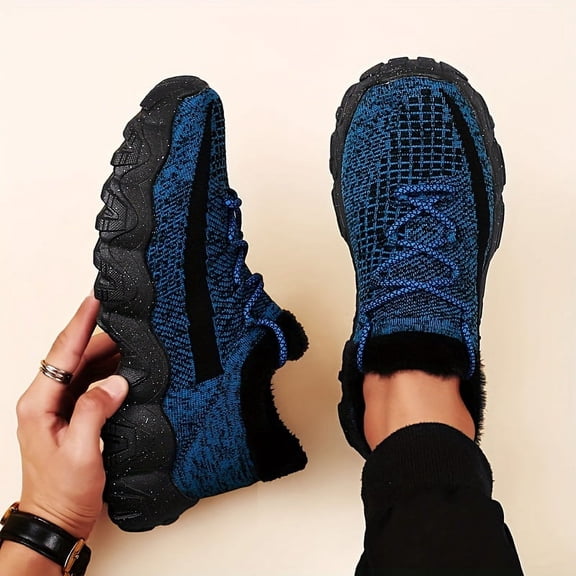 Men'S Casual Sneakers - Breathable Knit Upper, Geometric Pattern, Lace-Up Closure, Durable Rubber , Athletic Footwear | Geometric Pattern Shoes | Knit Construction