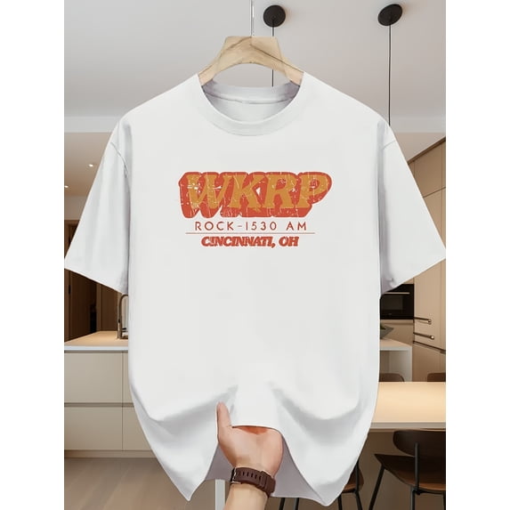 Men'S Casual Sports T-Shirt | WKRP ROCK-1530 AM CINCINNATI, OH Print, Crew Neck, Short Sleeve, Moisture Wicking Fabric, Machine Washable, Regular Fit