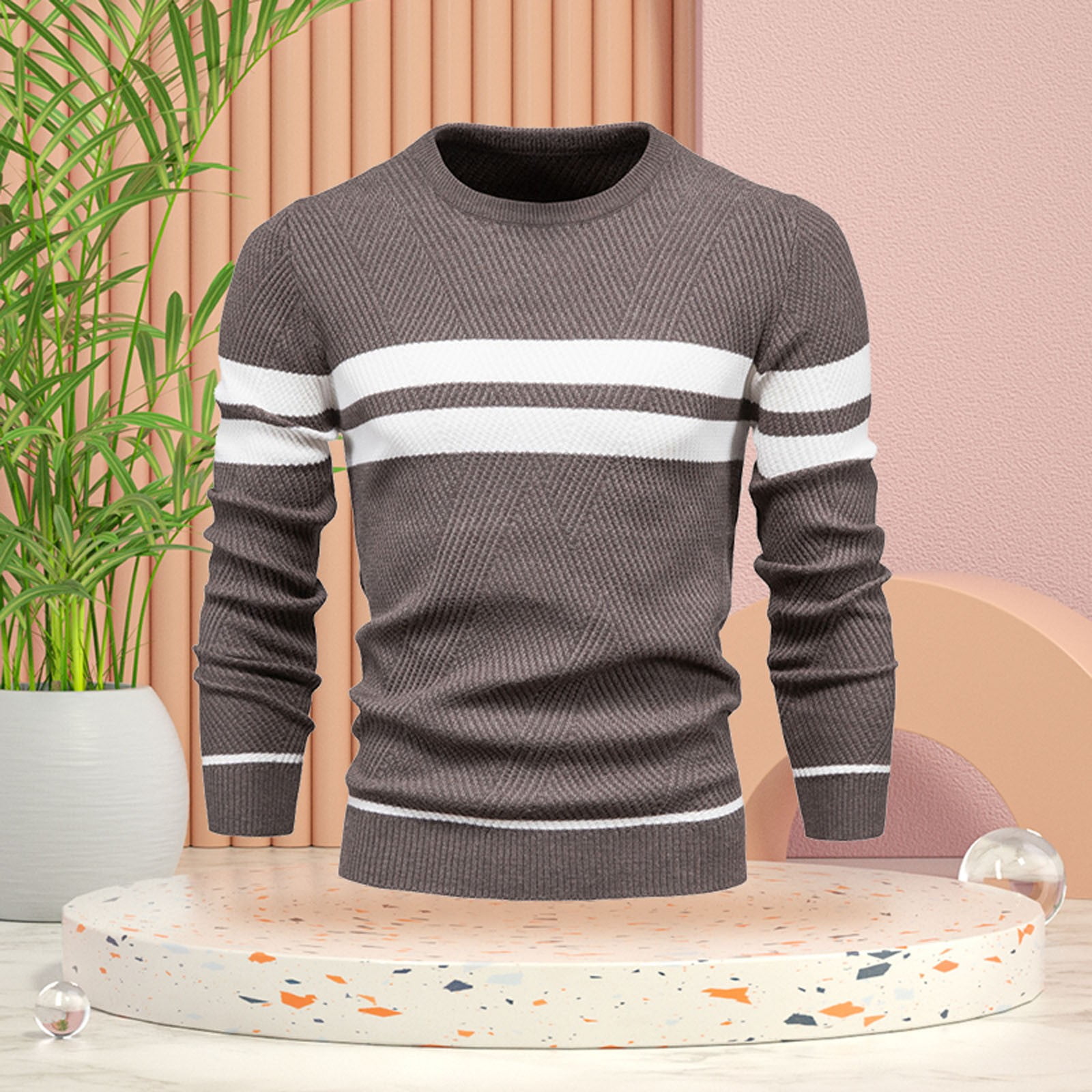Crew Neck Striped Casual Sweaters Crew Neck Striped Casual Sweaters