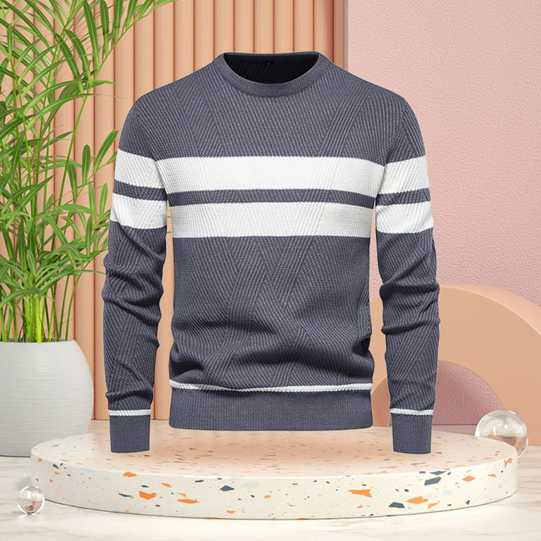Men's striped welterweight crewneck sweater clearance