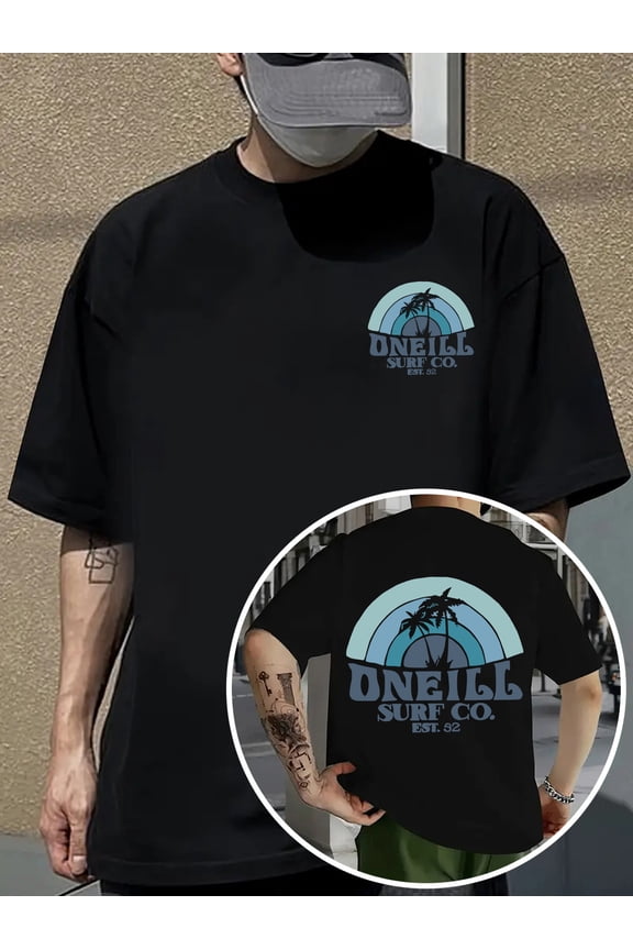 Men'S Casual Summer T-Shirt - Loose Fit, Breathable, Short Sleeve with "ONEILL" Print & Palm Tree Design, 10 Colors Available, Perfect for Home or Travel, Summer T Shirts