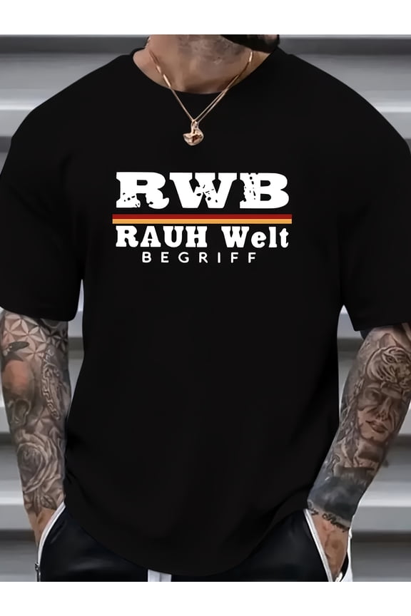 Men'S Casual T-Shirt Featuring a Bold Rwb Rauh Welt Print - Made from Soft, Breathable, with a Round Neck, Suitable for All Seasons, And Machine Washable
