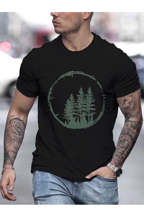 Men'S Casual T-Shirt | Soft and Breathable with Modern Geometric Pine Tree Pattern Design, Suitable for Both Daily and Formal Outfits, All-Season Machine Washable, Natural Inspiration Style