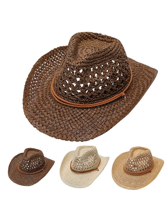 Men'S Cattleman Cowboy Hats - Adult Unisex Summer Fashion Sunscreen Straw Cap Beach Casual Cowboy Hat,Beige,One Size