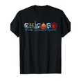thumbnail image 1 of Men'S Chicago Sports Fan T-Shirt - Windy City Graphic Tee with CHICAGO Lettering - Black Shirt Featuring Red, Blue, Golden Accents - Casual Crewneck Top for Baseball, 1 of 6