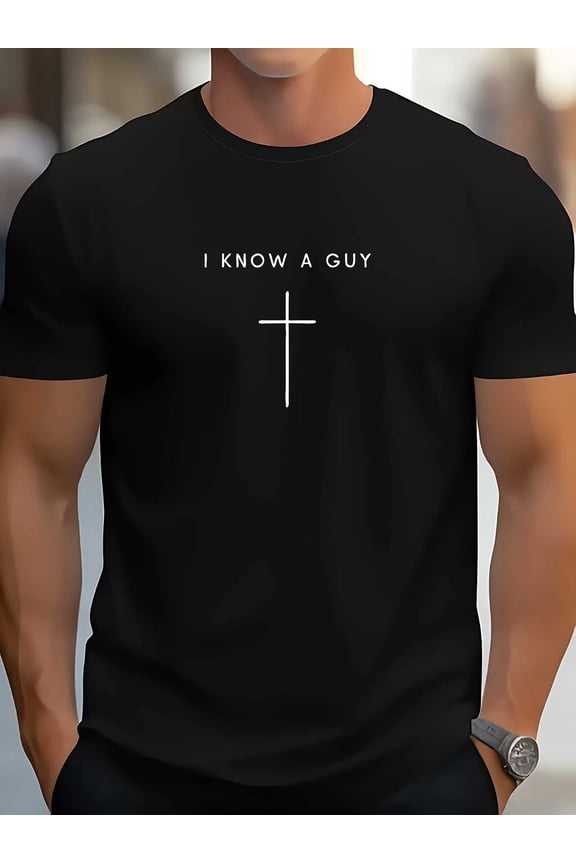 Men'S Christian Graphic Tee - Featuring a Cross Design - Made from Heavyweight 180Gsm - Black with White Print for Church - A Religious Gift for Men (Machine Washable), Suitable for Church