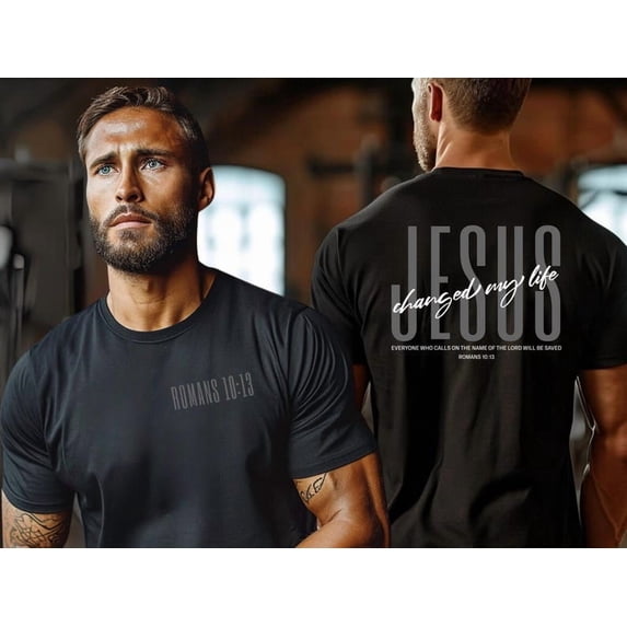Men'S Christian T-Shirt, Jesus Changed My Life Shirt, Romans 10:13 Bible Verse Shirt Faith-Based Clothing, Religious Him, Jesus Tee