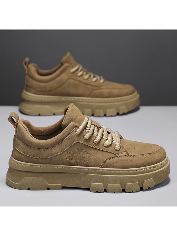 Men'S Chunky Platform Sneakers - Beige Low-Top Lace-Up Round Toe Casual Shoes with Thick Rubber Sole, All-Season Versatile Comfortable Casual Attire, Durable Synthetic Upper & Cushioned Insole, Trend