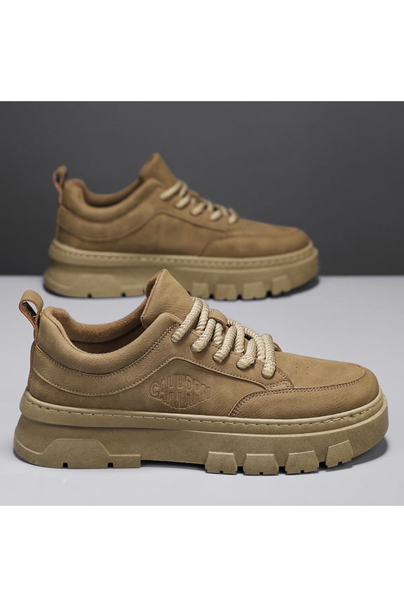 Men'S Chunky Platform Sneakers - Beige Low-Top Lace-Up Round Toe Casual Shoes with Thick Rubber Sole, All-Season Versatile Comfortable Casual Attire, Durable Synthetic Upper & Cushioned Insole, Trend