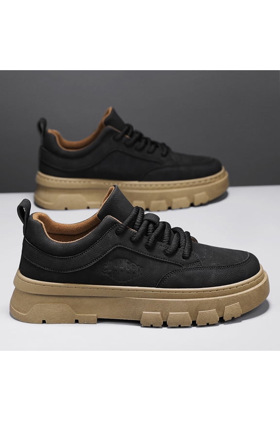 Men'S Chunky Platform Sneakers - Beige Low-Top Lace-Up Round Toe Casual Shoes with Thick Rubber Sole, All-Season Versatile Comfortable Casual Attire, Durable Synthetic Upper & Cushioned Insole, Trend