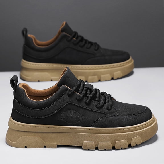 Men'S Chunky Platform Sneakers - Beige Low-Top Lace-Up Round Toe Casual Shoes with Thick Rubber Sole, All-Season Versatile Comfortable Casual Attire, Durable Synthetic Upper & Cushioned Insole, Trend