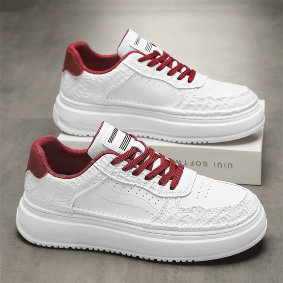 Men'S Chunky Platform Sneakers with Thick Platform Heel - Lightweight All-Season & Red Accent Casual Shoes, Breathable Fabric Upper & Cushioned Rubber Sole, Mid-Top Support, Lace-Up/Zipper Closure