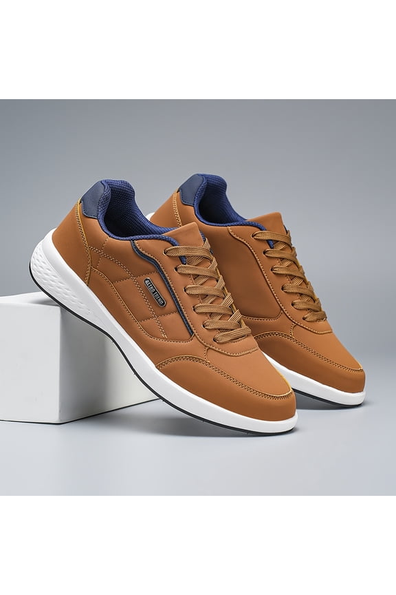 Men'S Classic Brown Casual Sneakers - Low-Top Lace-Up Shoes with Geometric Pattern, Faux Cover Upper & Cushioned EVA/TPR Sole for All-Season Comfort, Versatile for Business & Casual Wear, Everyday